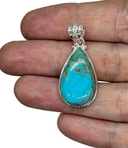 Turquoise Pendant, Pear Shaped, Sterling Silver, December Birthstone - GemzAustralia 