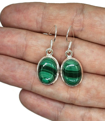 Oval Malachite Earrings, Sterling Silver, Deep Green Gemstone, Visionary Stone - GemzAustralia 