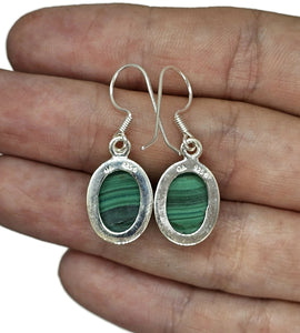 Oval Malachite Earrings, Sterling Silver, Deep Green Gemstone, Visionary Stone - GemzAustralia 