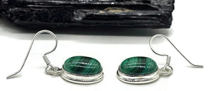 Oval Malachite Earrings, Sterling Silver, Deep Green Gemstone, Visionary Stone - GemzAustralia 