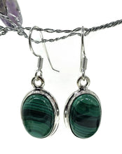 Load image into Gallery viewer, Oval Malachite Earrings, Sterling Silver, Deep Green Gemstone, Visionary Stone - GemzAustralia 
