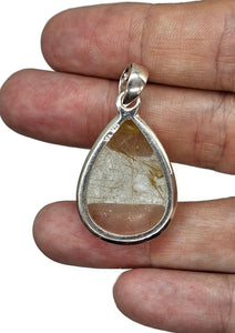 Golden Rutile Pendant, Rutilated Quartz, Sterling Silver, Pear Shaped, 34 Carats, Angel Hair - GemzAustralia 