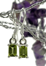 Load image into Gallery viewer, Rectangle Peridot Earrings, 3.5 carats, Sterling Silver, Emerald Faceted, Green Gemstone - GemzAustralia 