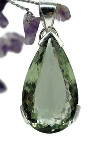Prasiolite Pendant, Green Amethyst Gemstone, 33 carats, Sterling Silver, Pear Design - GemzAustralia 
