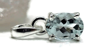 Aquamarine Pendant, March Birthstone, Sterling Silver, Faceted Oval, 2 carats - GemzAustralia 