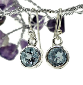 Round Blue Topaz Earrings, 6.2 carats, Sterling Silver, December Birthstone - GemzAustralia 