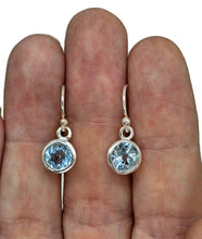 Load image into Gallery viewer, Round Blue Topaz Earrings, 6.2 carats, Sterling Silver, December Birthstone - GemzAustralia 