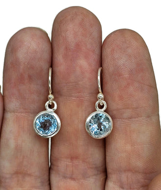 Round Blue Topaz Earrings, 6.2 carats, Sterling Silver, December Birthstone - GemzAustralia 