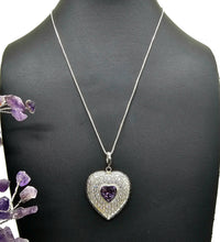 Load image into Gallery viewer, Amethyst Heart Pendant, February Birthstone, Fancy Heart Design, Spiritual Stone - GemzAustralia 