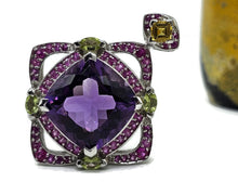 Load image into Gallery viewer, Amethyst, Pink Sapphire, Yellow Sapphire &amp; Green Tourmaline pendant, Art Deco Design - GemzAustralia 