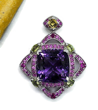 Load image into Gallery viewer, Amethyst, Pink Sapphire, Yellow Sapphire &amp; Green Tourmaline pendant, Art Deco Design - GemzAustralia 