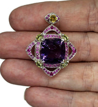 Load image into Gallery viewer, Amethyst, Pink Sapphire, Yellow Sapphire &amp; Green Tourmaline pendant, Art Deco Design - GemzAustralia 