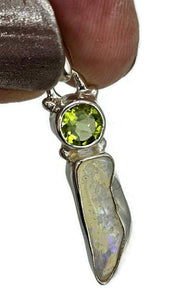 Rough Ethiopian Opal & Peridot Pendant, Sterling Silver, October / August Birthstones - GemzAustralia 