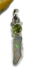 Rough Ethiopian Opal & Peridot Pendant, Sterling Silver, October / August Birthstones - GemzAustralia 