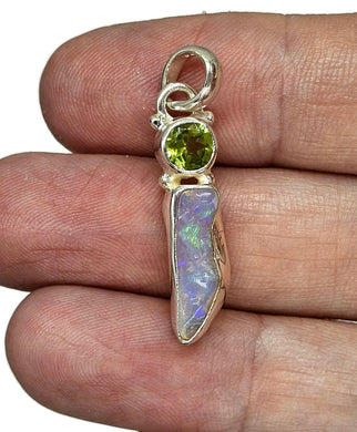 Rough Ethiopian Opal & Peridot Pendant, Sterling Silver, October / August Birthstones - GemzAustralia 