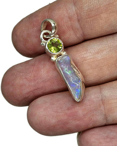 Rough Ethiopian Opal & Peridot Pendant, Sterling Silver, October / August Birthstones - GemzAustralia 