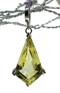 Lemon Quartz Pendant, Kite Shaped, Sterling Silver, High Vibrational Gemstone - GemzAustralia 