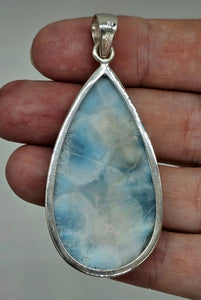 Huge Pear Shaped Larimar Pendant, Dolphin Stone, Stone of Atlantis, Sterling Silver - GemzAustralia 