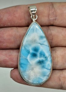 Huge Pear Shaped Larimar Pendant, Dolphin Stone, Stone of Atlantis, Sterling Silver - GemzAustralia 