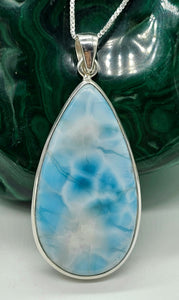 Huge Pear Shaped Larimar Pendant, Dolphin Stone, Stone of Atlantis, Sterling Silver - GemzAustralia 