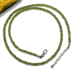 Peridot Beaded Necklace, Sterling Silver, 49.5cm, 19.5in, August Birthstone - GemzAustralia 