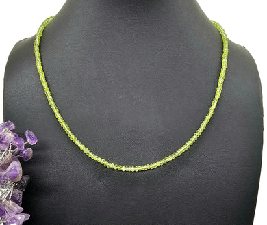 Peridot Beaded Necklace, Sterling Silver, 49.5cm, 19.5in, August Birthstone - GemzAustralia 