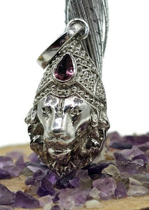 Pink Tourmaline Lion Pendant, Sterling Silver, October Birthstone, Leo Zodiac, Love Stone - GemzAustralia 