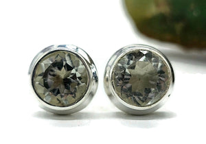 Prasiolite Stud Earrings, Round Shaped, Sterling Silver, 3.8 Carats, Birthstone studs - GemzAustralia 