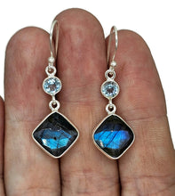 Load image into Gallery viewer, Labradorite &amp; Blue Topaz  Earrings, Sterling Silver, Diamond / Round Shape, Mystical - GemzAustralia 