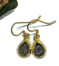 Load image into Gallery viewer, Gold Labradorite Earrings, Gold Plated Sterling Silver, Purple Labradorite, Genuine - GemzAustralia 