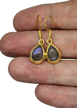 Load image into Gallery viewer, Gold Labradorite Earrings, Gold Plated Sterling Silver, Purple Labradorite, Genuine - GemzAustralia 