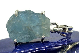 Raw Aquamarine Pendant, March Birthstone, Sterling Silver, Rough Aquamarine - GemzAustralia 