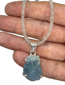 Raw Aquamarine Pendant, March Birthstone, Sterling Silver, Rough Aquamarine - GemzAustralia 