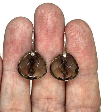 Smoky Quartz Earrings, Pear Shaped, Sterling Silver, Caramel Brown - GemzAustralia 