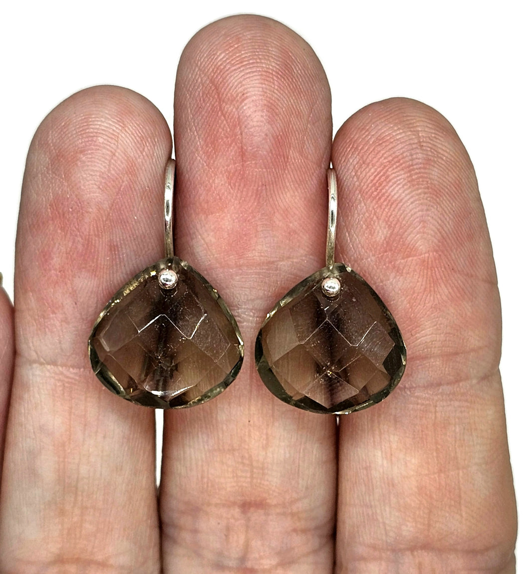 Smoky Quartz Earrings, Pear Shaped, Sterling Silver, Caramel Brown - GemzAustralia 