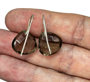 Smoky Quartz Earrings, Pear Shaped, Sterling Silver, Caramel Brown - GemzAustralia 