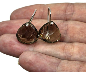 Smoky Quartz Earrings, Pear Shaped, Sterling Silver, Caramel Brown - GemzAustralia 