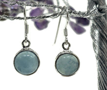 Load image into Gallery viewer, March Birthstone Aquamarine Earrings, Round Cabochons, Sterling Silver, 12 carats - GemzAustralia 