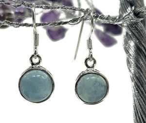 March Birthstone Aquamarine Earrings, Round Cabochons, Sterling Silver, 12 carats - GemzAustralia 