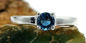 London Blue Topaz Ring, Size O, Sterling Silver, Round Faceted, December Birthstone - GemzAustralia 