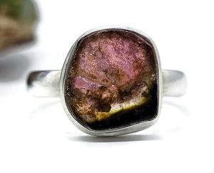 Watermelon Tourmaline Ring, Size S, Sterling Silver, Pink & Green Tourmaline, Heart Stone - GemzAustralia 