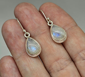 Rainbow Moonstone Earrings, Modern June Birthstone, Sterling Silver, Blue Sheen - GemzAustralia 