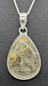 Golden Rutile Pendant, Rutilated Quartz, Sterling Silver, Pear Shaped, 34 Carats, Angel Hair - GemzAustralia 