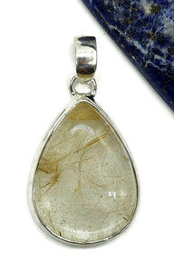 Golden Rutile Pendant, Rutilated Quartz, Sterling Silver, Pear Shaped, 34 Carats, Angel Hair - GemzAustralia 