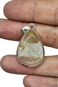 Golden Rutile Pendant, Rutilated Quartz, Sterling Silver, Pear Shaped, 34 Carats, Angel Hair - GemzAustralia 