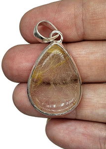 Golden Rutile Pendant, Rutilated Quartz, Sterling Silver, Pear Shaped, 34 Carats, Angel Hair - GemzAustralia 