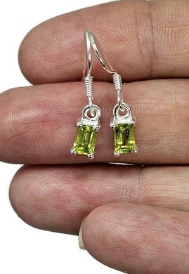 Rectangle Peridot Earrings, 3.5 carats, Sterling Silver, Emerald Faceted, Green Gemstone - GemzAustralia 
