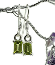 Load image into Gallery viewer, Rectangle Peridot Earrings, 3.5 carats, Sterling Silver, Emerald Faceted, Green Gemstone - GemzAustralia 