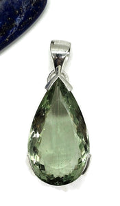 Prasiolite Pendant, Green Amethyst Gemstone, 33 carats, Sterling Silver, Pear Design - GemzAustralia 