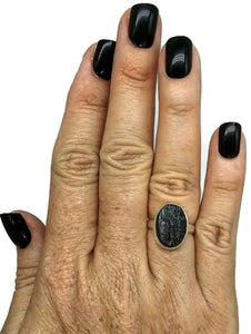 Black Tourmaline Ring, Size M, Sterling Silver, Rough Gem, October Birthstone - GemzAustralia 